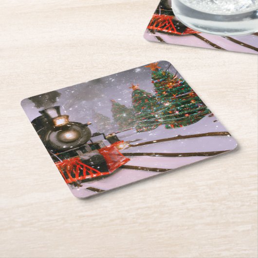 Weihnachtsbaumzug Rechteckiger Pappuntersetzer (angewinkelt)