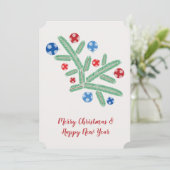 Weihnachtsbaumzweig mit Schneeflockendekorationen Feiertagskarte (Stehend Vorderseite)