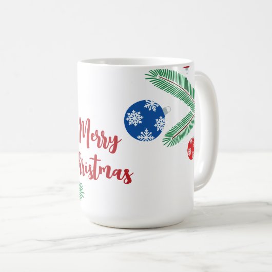 Weihnachtsbaumzweig mit Schneeflockendekorationen Kaffeetasse (VorderseiteRechts)