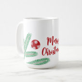 Weihnachtsbaumzweig mit Schneeflockendekorationen Kaffeetasse (Vorderseite Links)