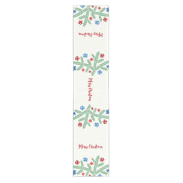 Weihnachtsbaumzweig mit Schneeflockendekorationen Kurzer Tischläufer