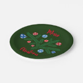 Weihnachtsbaumzweig mit Schneeflockendekorationen Pappteller (Schrägansicht)