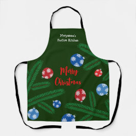 Weihnachtsbaumzweig mit Schneeflockendekorationen Schürze