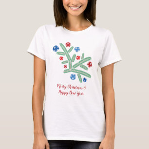 Weihnachtsbaumzweig mit Schneeflockendekorationen T-Shirt