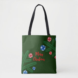 Weihnachtsbaumzweig mit Schneeflockendekorationen Tasche
