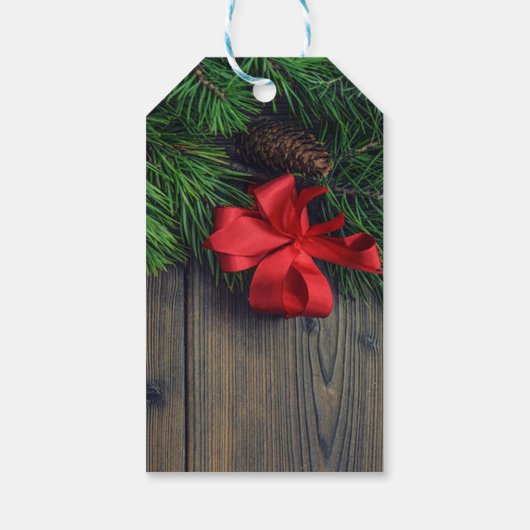 Weihnachtsbaumzweige, Roter Bow Geschenkanhänger (Rückseite)
