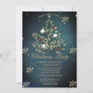 Weihnachtsbaumzweige Snowflakes Company Party Einladung