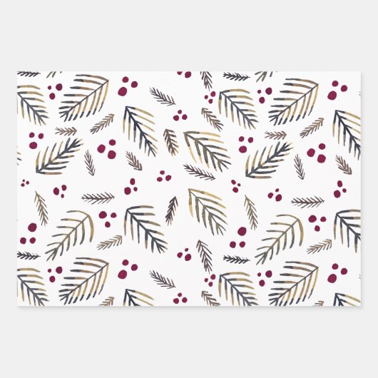 Weihnachtsbaumzweige und -beeren - Bordeaux Geschenkpapier Set (Vorderseite 3)
