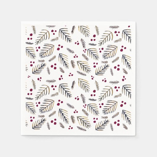 Weihnachtsbaumzweige und -beeren - Bordeaux Serviette (Vorderseite)