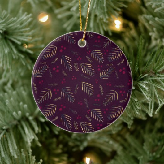 Weihnachtsbaumzweige und -beeren - Weinrot Keramik Ornament (Baum)