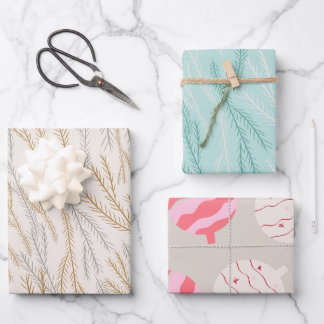 Weihnachtsbaumzweige und Ziermuster Geschenkpapier Set