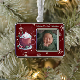 Weihnachtsbecher Heiße Schokolade Foto Rot Rahmen-Ornament Silber