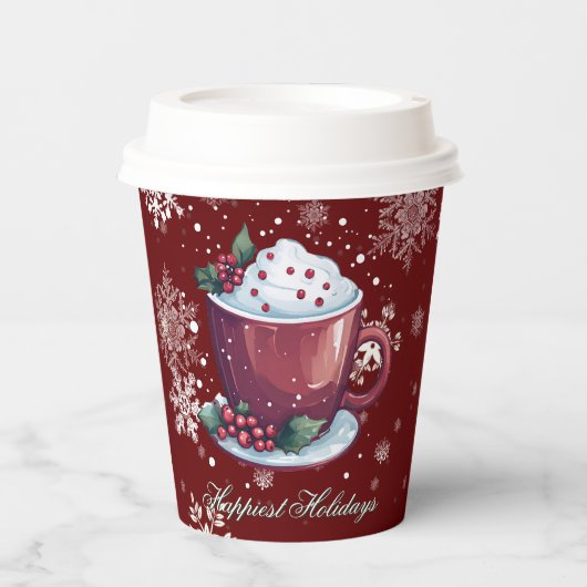 Weihnachtsbecher mit heißer Schokolade | Rote Papi Pappbecher (Vorderseite)
