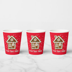 Weihnachtsbecher mit niedlichem Lebkuchenhaus Pappbecher