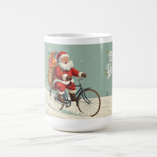 Weihnachtsbecher mit Santa Claus auf dem Fahrrad Kaffeetasse (Mittel)