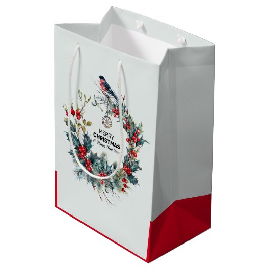Weihnachtsbeeren-Kranz und Stierfink Mittlere Geschenktüte (Rückseite Schrägansicht)
