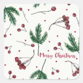 Weihnachtsbeeren mit Kieferngrün Quadratischer Aufkleber (Vorderseite)