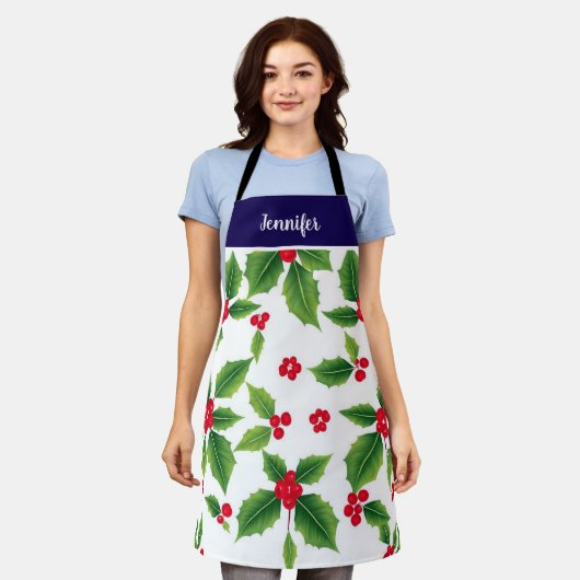 Weihnachtsbeeren-Monogramm-Name Schürze (Getragen)