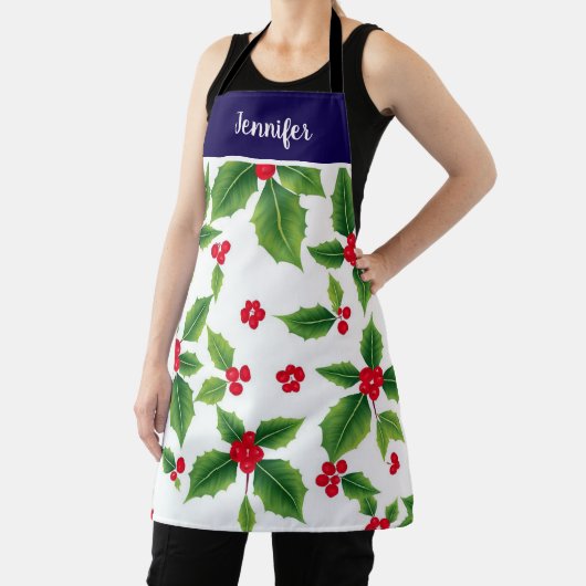 Weihnachtsbeeren-Monogramm-Name Schürze (InSitu)