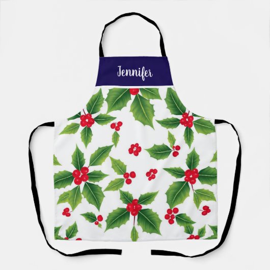 Weihnachtsbeeren-Monogramm-Name Schürze (Vorderseite)