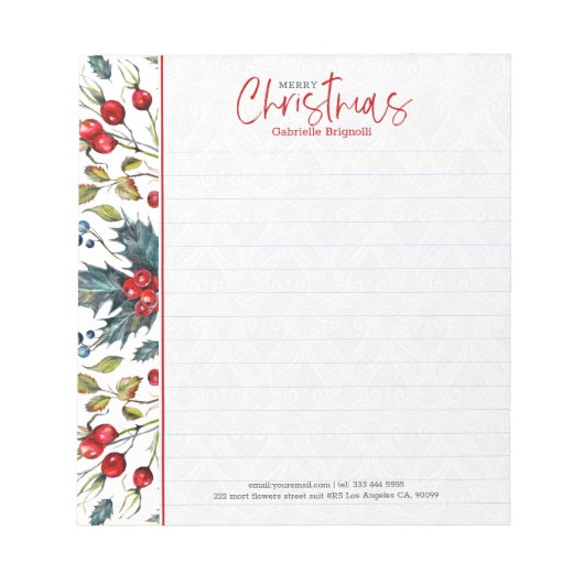 Weihnachtsbeeren und grünes Wintergrün Notizblock (Vorderseite)