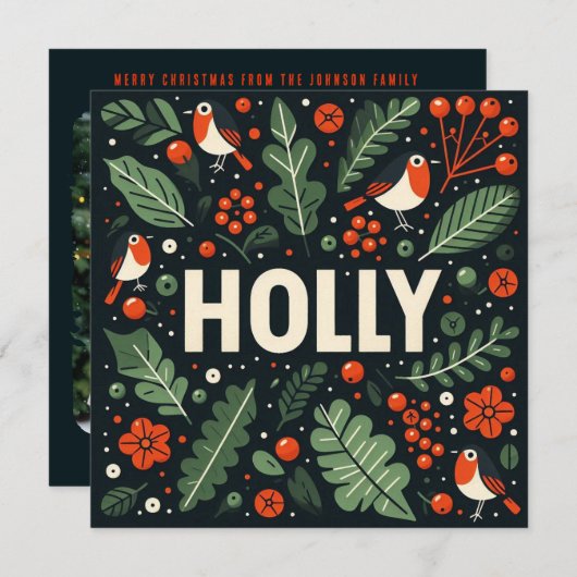 Weihnachtsbeeren und -robinen feiertagskarte (Vorne/Hinten)