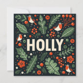 Weihnachtsbeeren und -robinen feiertagskarte (Vorderseite)