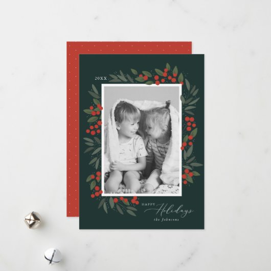 Weihnachtsbeeren - Urlaubskarte Feiertagskarte (Vorderseite/Rückseite Beispiel)