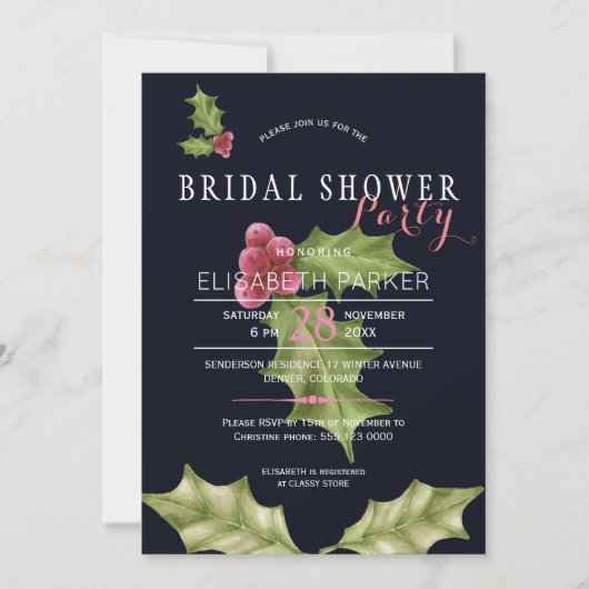 Weihnachtsbeeren Winter Brautparty Party Einladung (Vorderseite)