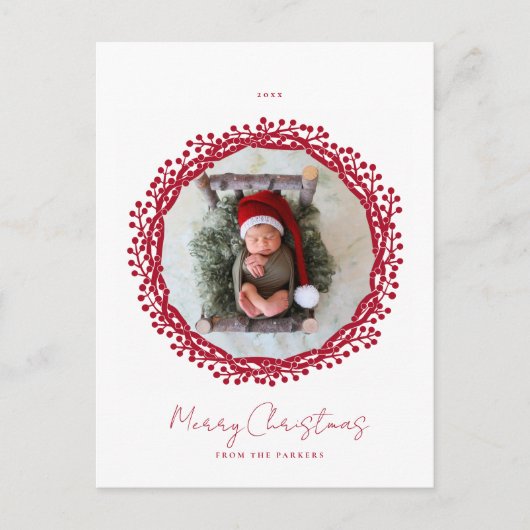 Weihnachtsbeerkranz-Foto Postkarte (Vorderseite)