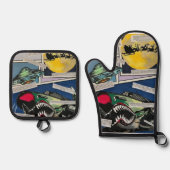 'Weihnachtsbegegnungen' Malerei auf einem Ofenhandschuh & Topflappen-Set (Vorderseite)