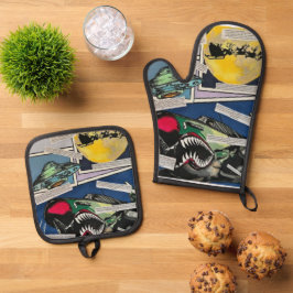 'Weihnachtsbegegnungen' Malerei auf einem Ofenhandschuh & Topflappen-Set