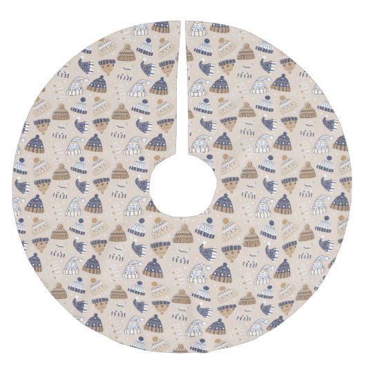 Weihnachtsbeige aus blau gestricktem Winteranzug n Polyester Weihnachtsbaumdecke (Vorderseite)