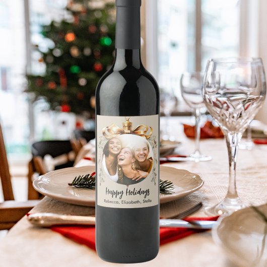 Weihnachtsbeige bauble Freunde Foto Party Weinetikett