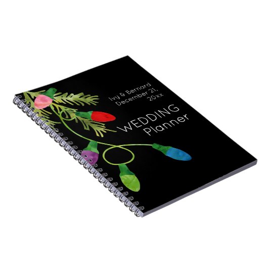 Weihnachtsbeleuchtung auf Black Wedding Planner Notizblock (Rechte Seite)