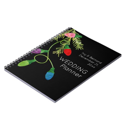 Weihnachtsbeleuchtung auf Black Wedding Planner Notizblock (Linke Seite)
