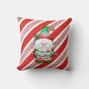 Weihnachtsbeleuchtung auf Candy Cane Glitzer Kissen