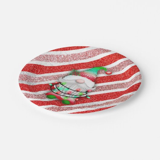 Weihnachtsbeleuchtung auf Candy Cane Glitzer Pappteller (Schrägansicht)