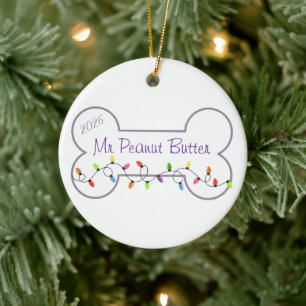 Weihnachtsbeleuchtung auf Hundeknochen Keramik Ornament