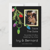 Weihnachtsbeleuchtung auf schwarzem Foto Save the  Magneteinladung (Vorderseite)