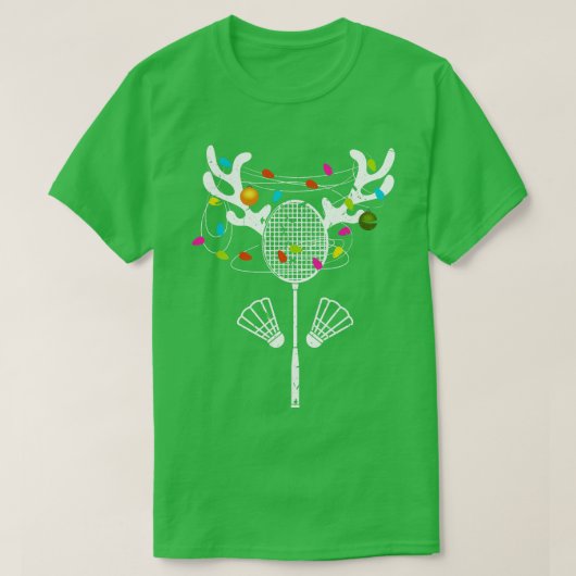 Weihnachtsbeleuchtung Badminton Racket Funny Xmas T-Shirt (Design vorne)