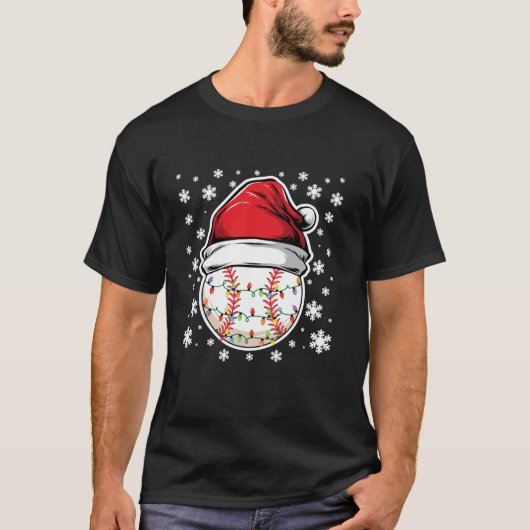 Weihnachtsbeleuchtung Baseball mit Schneeflocken T-Shirt (Vorderseite)