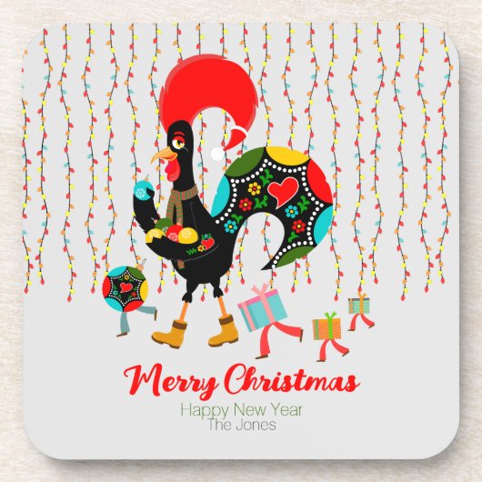 Weihnachtsbeleuchtung, Baubel, Geschenke und Raste Getränkeuntersetzer (Vorderseite)