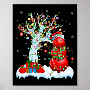 Weihnachtsbeleuchtung Baum Lustiger Schneemann Cri Poster