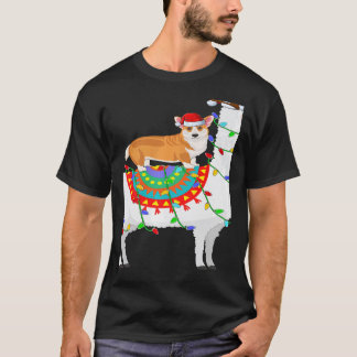 Weihnachtsbeleuchtung Corgi Hund Reitet Lama Weihn T-Shirt