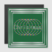 Weihnachtsbeleuchtung Design auf Grün mit Silber Magnetkarte (Vorne/Hinten)