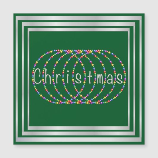 Weihnachtsbeleuchtung Design auf Grün mit Silber Magnetkarte (Vorderseite)