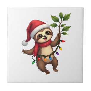 Weihnachtsbeleuchtung Faultier mit Weihnachtsmütze Fliese