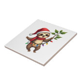 Weihnachtsbeleuchtung Faultier mit Weihnachtsmütze Fliese (Seite)