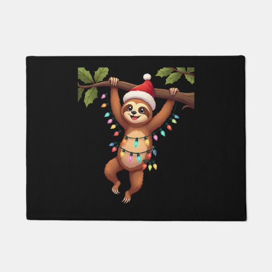 Weihnachtsbeleuchtung Faultier mit Weihnachtsmütze Fußmatte (Vorderseite)